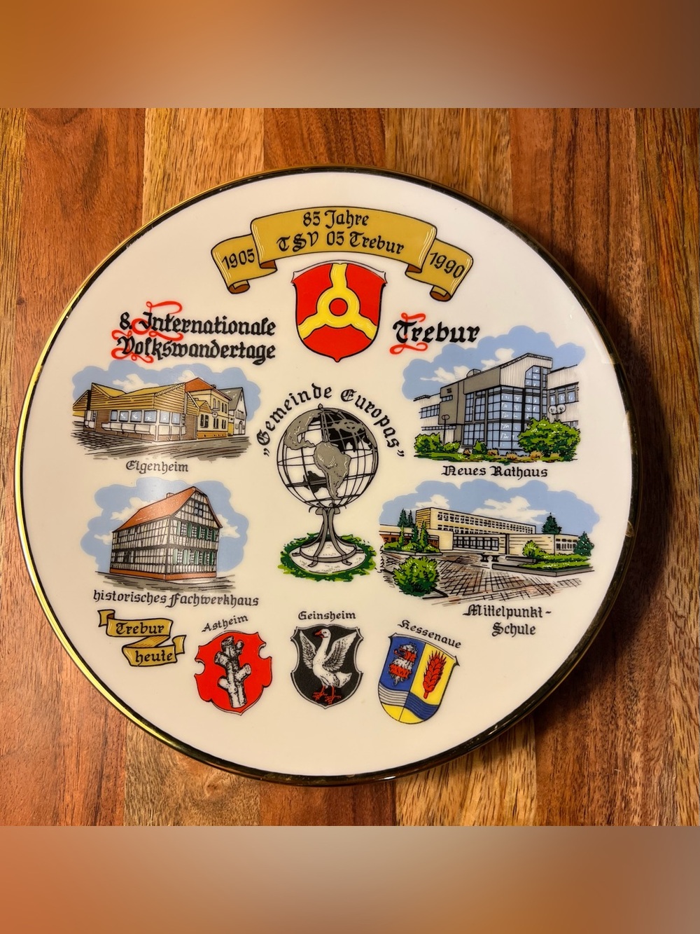 Vintage German Porcelain Wall Plate Trebur 85 Jahre TSV 05 1990 Commemorative